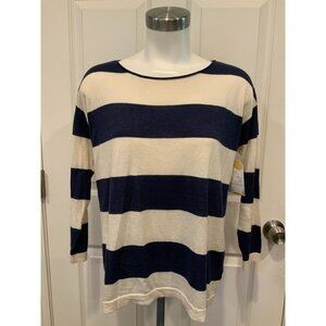 Joie Blue & Cream Striped Round Neck 3/4 Sleeve Sweater, Size Small